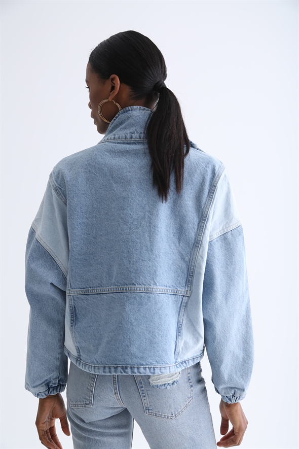 Açık Mavi Parçalı Jean Ceket 
