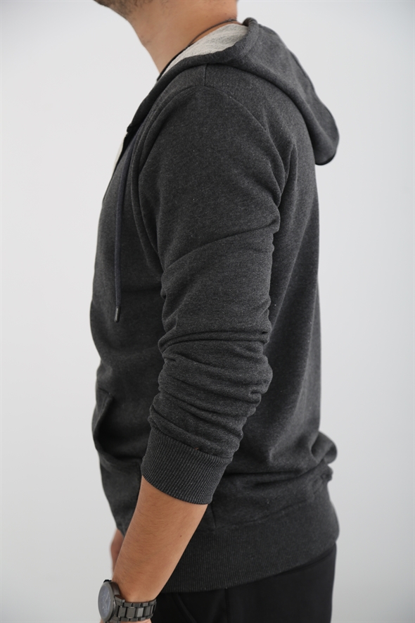 Antrasit Erkek Fermuarlı Sweatshirt M3101