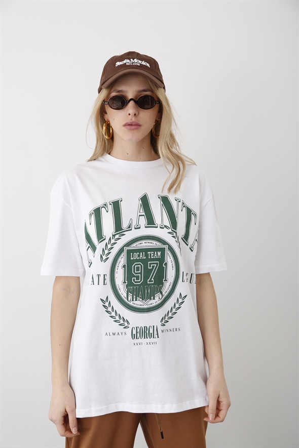 Beyaz Atlanta Baskılı Tshirt 3655