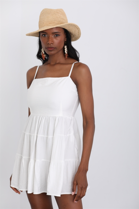 Beyaz Ayarlanabilir Askılı Mini Elbise 8583