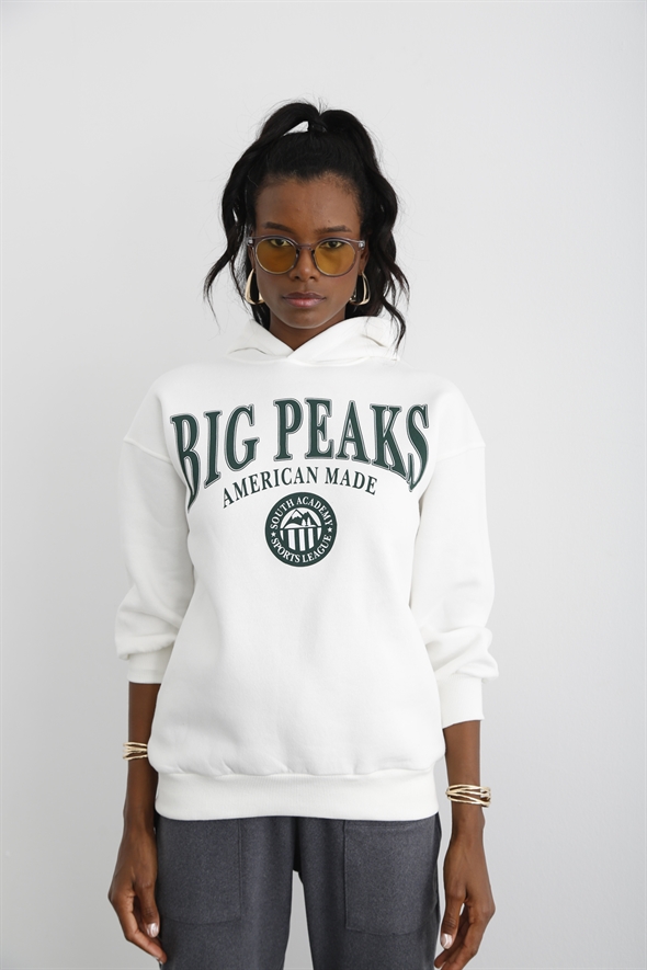 Beyaz Big Peaks Baskılı Şardonlu Sweatshirt 3603