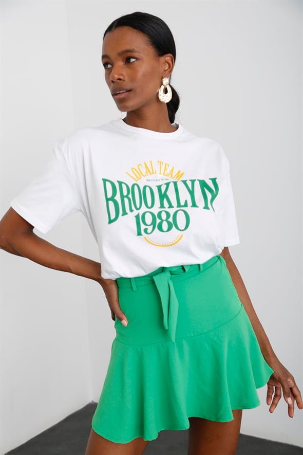 Beyaz Brooklyn Baskılı Tshirt 3719