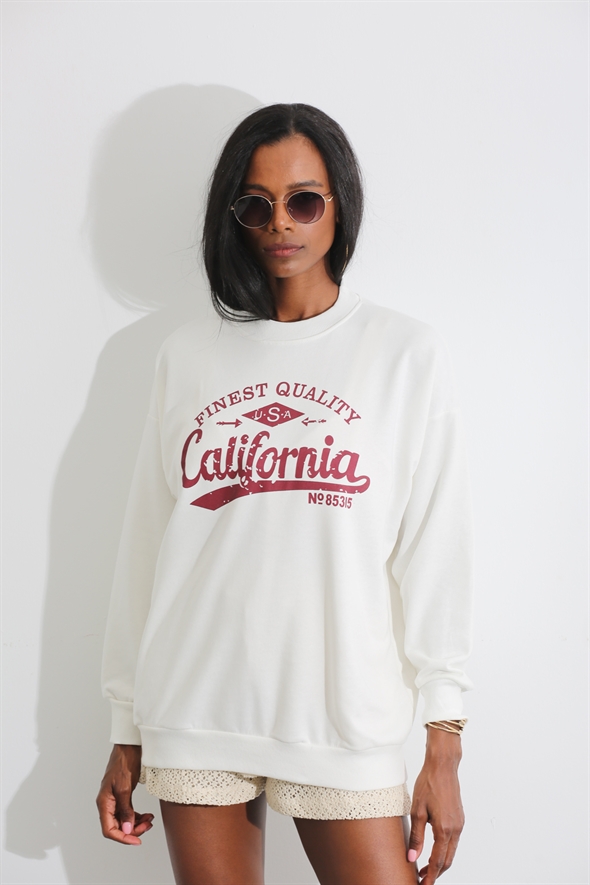 Beyaz California Baskılı Sweatshirt 3786