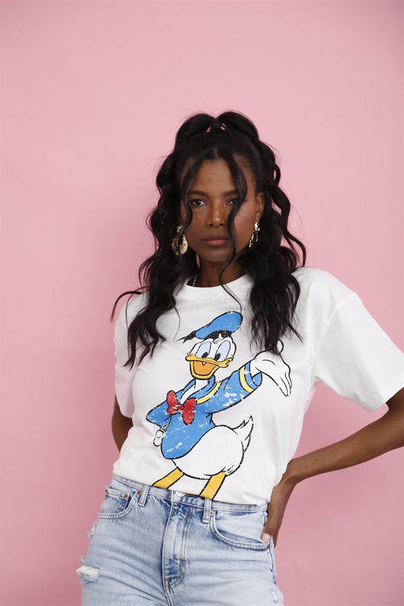 Beyaz Donald Duck Baskılı Tshirt 