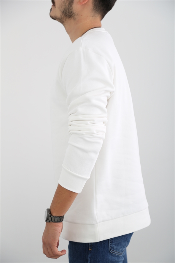 Beyaz Erkek Şardonlu Basic Sweatshirt 863