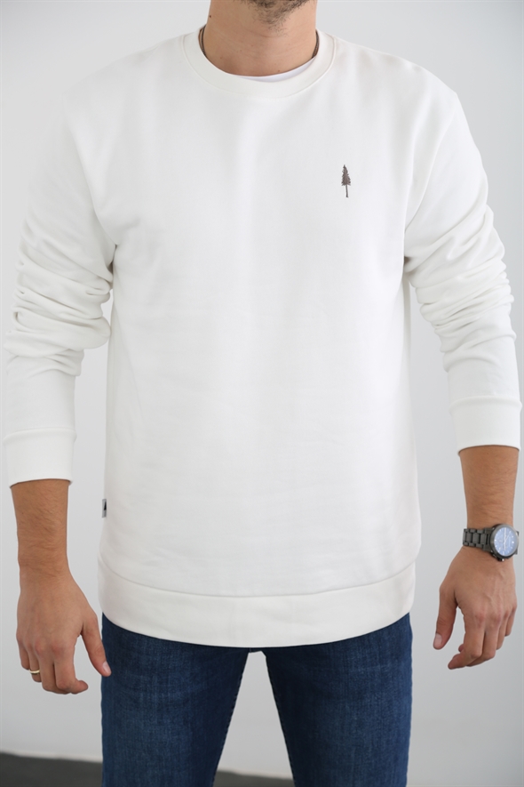 Beyaz Erkek Şardonlu Basic Sweatshirt 863