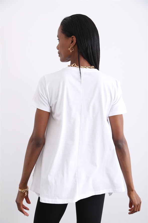 Beyaz Etek Ucu Fisto Tshirt 1260