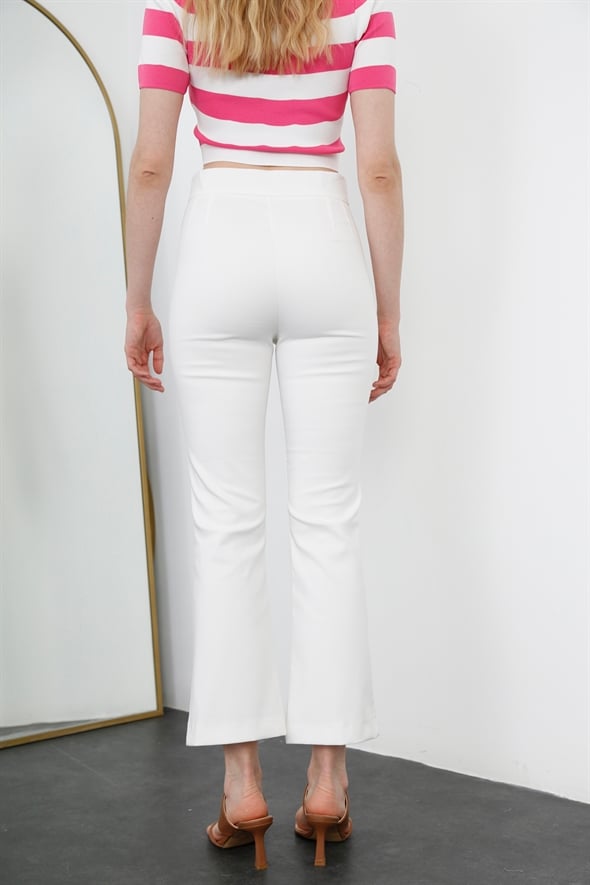 Beyaz Gizli Cep Detaylı Kumaş Pantolon 4240