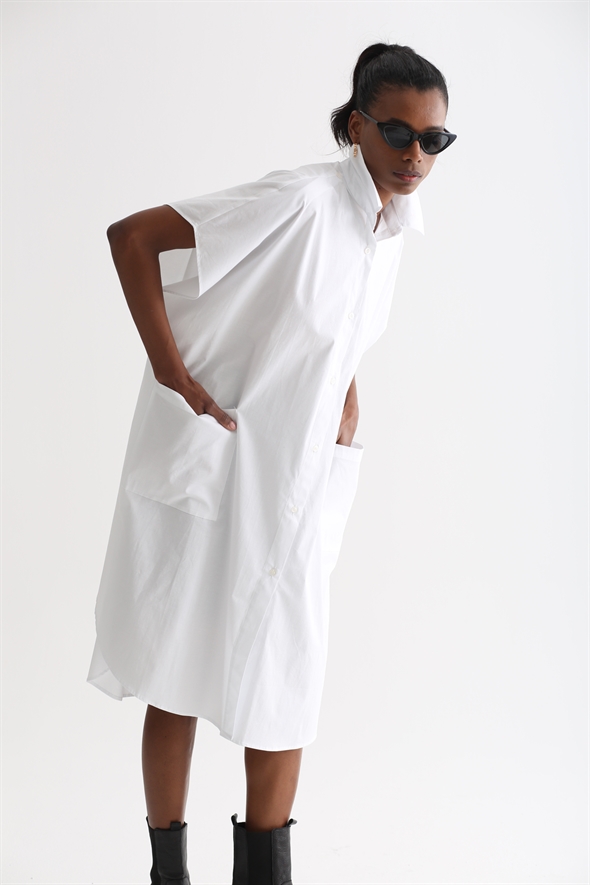 Beyaz Oversize Gömlek Elbise 2172