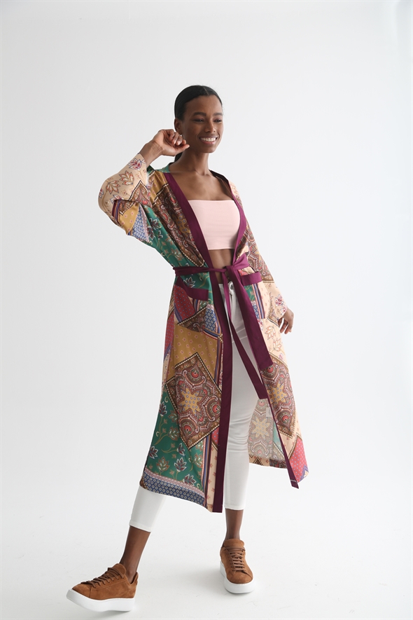 Bordo Desenli Kimono 0026