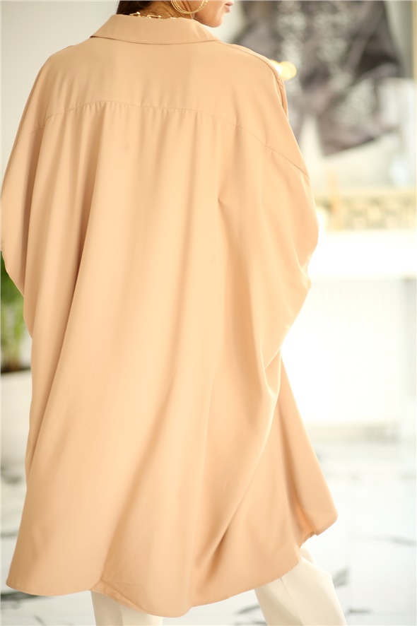 Camel Yanları Pileli Oversize Tunik Elbise 68003