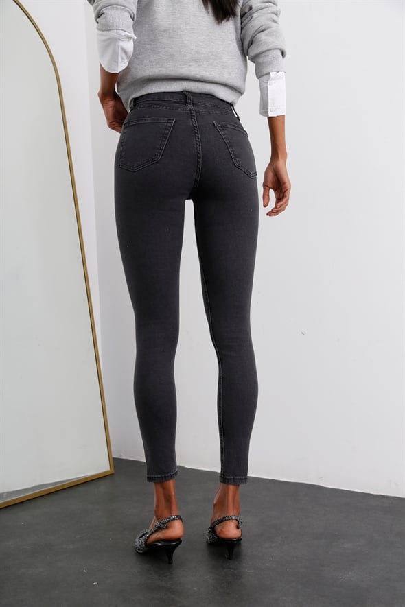 Füme Yüksek Bel Toparlayan Slim Fit Jean 