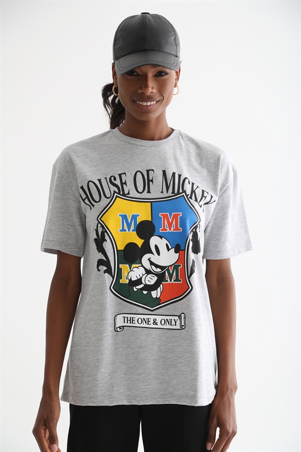 Gri House Of Mickey Baskılı Tshirt 3334