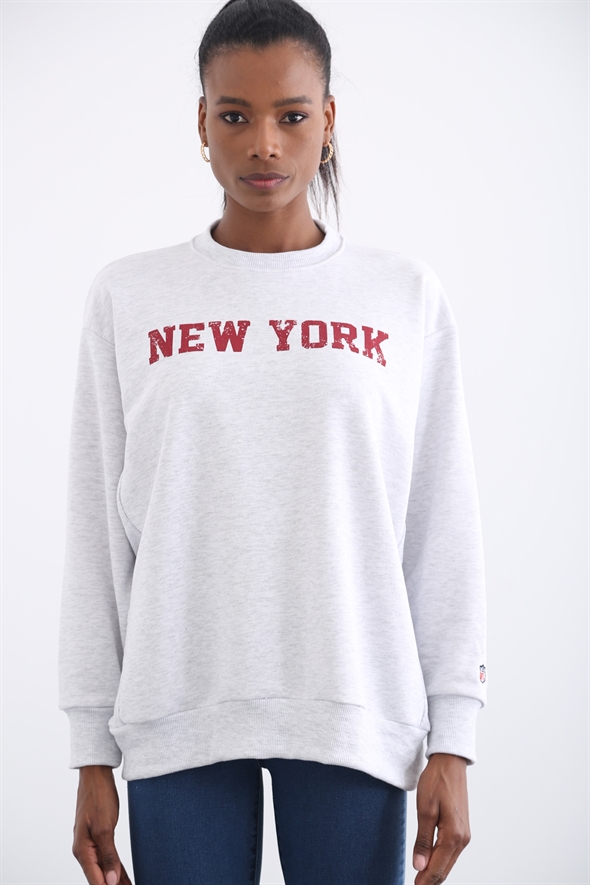 Gri New York Baskılı Sweatshirt 