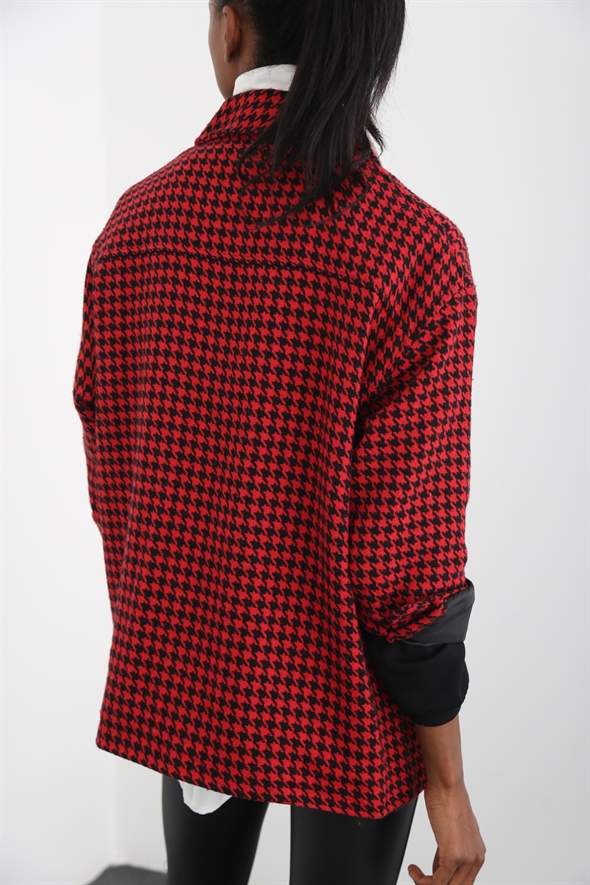 Kırmızı-Siyah Kazayağı Gömlek Ceket 7000-04