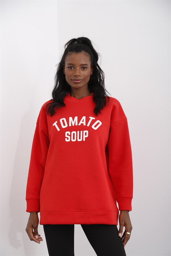 Kırmızı Tomato Soup Baskılı Şardonlu Sweatshirt 1050