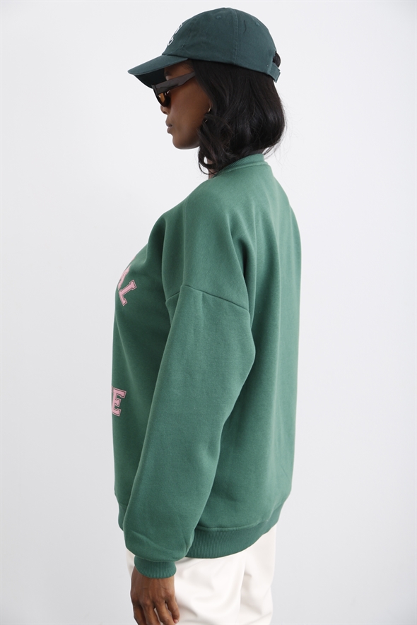 Koyu Yeşil Şardonlu Baskılı Sweatshirt 0181