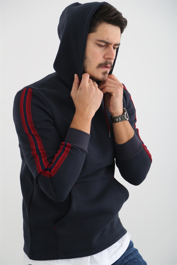 Lacivert Erkek Şerit Detaylı Şardonlu Sweatshirt 2117