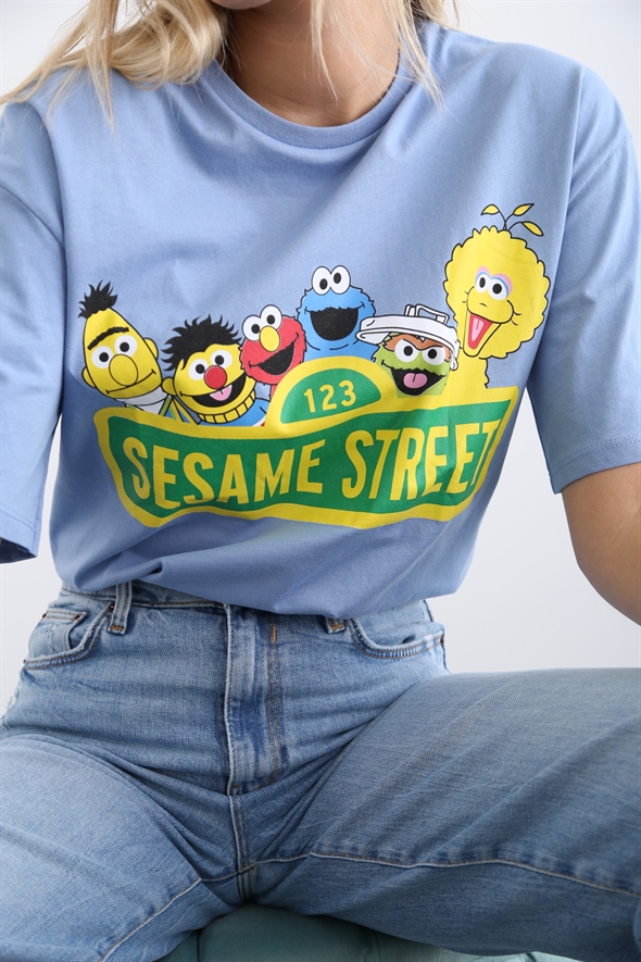 Mavi Sesame Street Baskılı Tshirt 7609