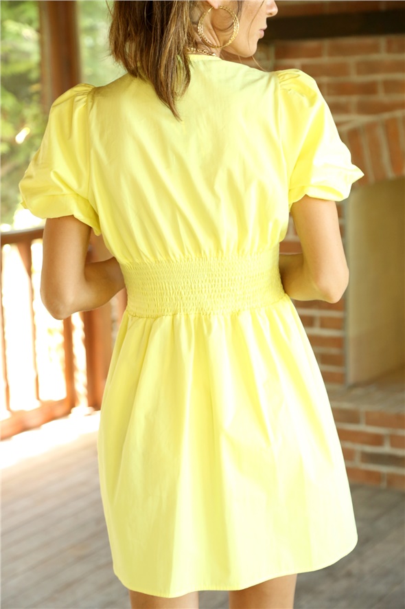 Sarı Balon Kol Mini Elbise 036