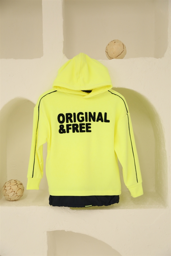 Sarı Neon Original Baskılı Çocuk Sweatshirt 