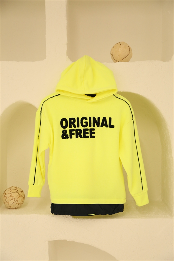 Sarı Neon Original Baskılı Çocuk Sweatshirt 