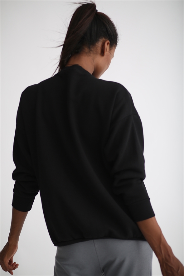 Siyah Be An Icon Baskılı Şardonlu Sweatshirt 3214