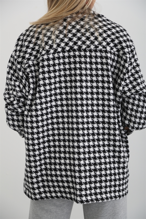 Siyah-Beyaz Çift Cep Ekose Gömlek Ceket 6055