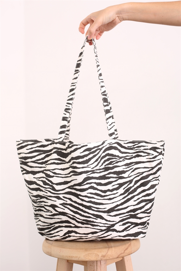 Siyah-Beyaz Zebra Kanvas Çanta 