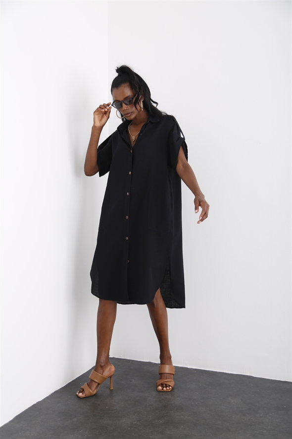 Siyah Cepli Gömlek Elbise 00721