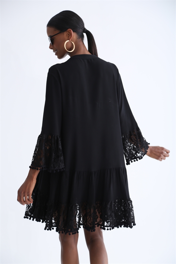 Siyah Dantelli Oversize Elbise AN179