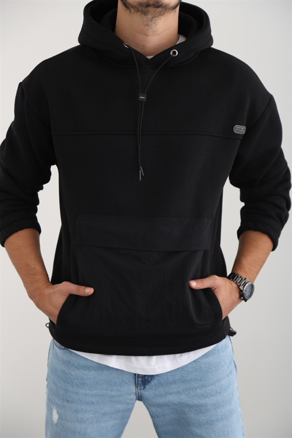 Siyah Erkek Cepli Şardonlu Sweatshirt K-271