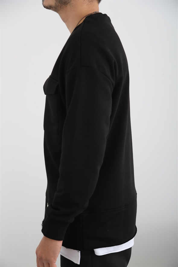 Siyah Erkek Tek Cep Sweatshirt M3205