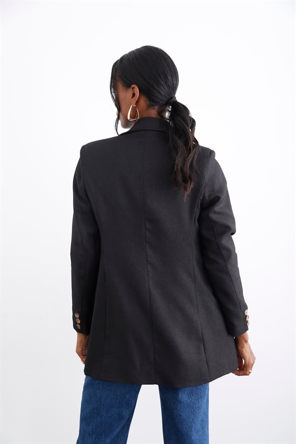 Siyah Kemik Düğmeli Blazer Ceket 9911