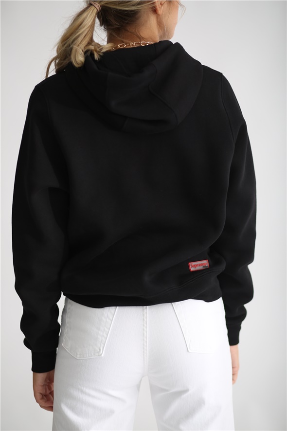 Siyah Şardonlu Baskılı Sweatshirt 