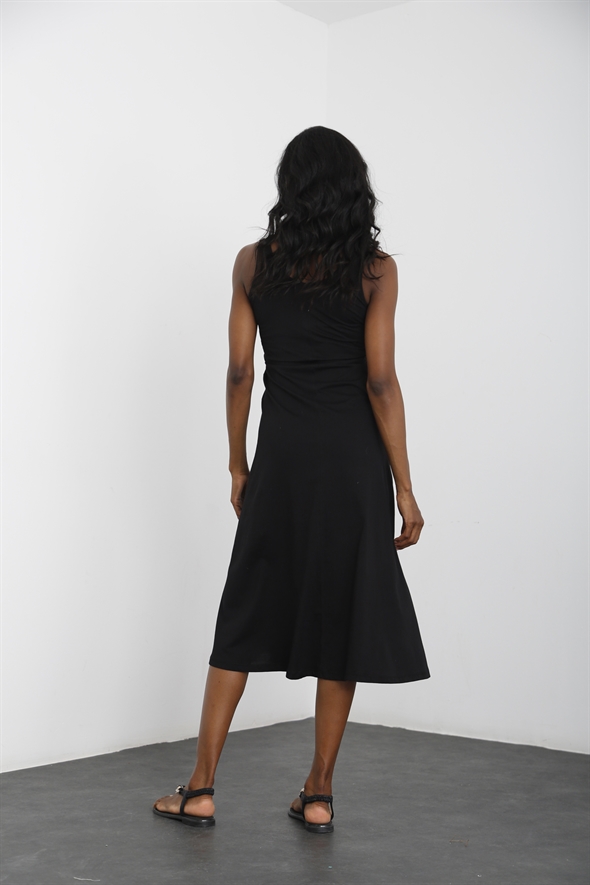 Siyah Sıfır Kol Penye Elbise 80821