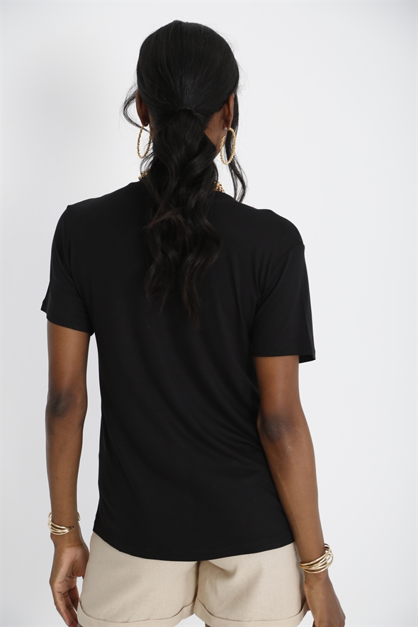 Siyah V Yaka Basic Tshirt 25070