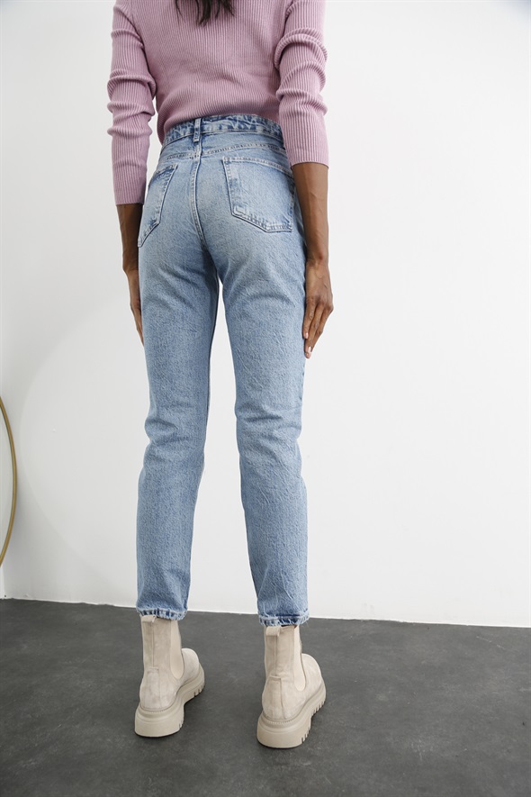 Açık Mavi Yüksek Bel Slim Fit Jean 