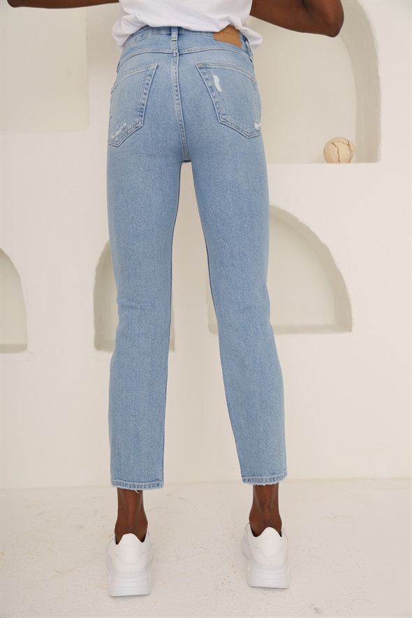 Açık Mavi Yüksek Bel Vintage Slim Jean 