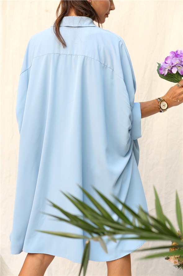 Bebe Mavi Yanları Pileli Oversize Tunik Elbise 68003