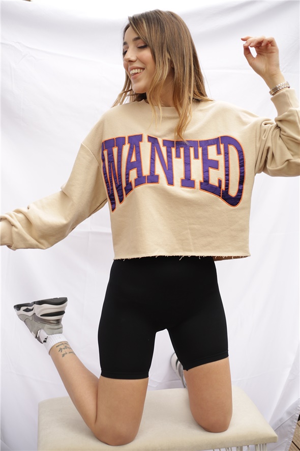 Bej Wanted Nakışlı Sweatshirt 10799