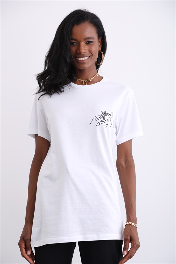 Beyaz Baskılı Tshirt 3679