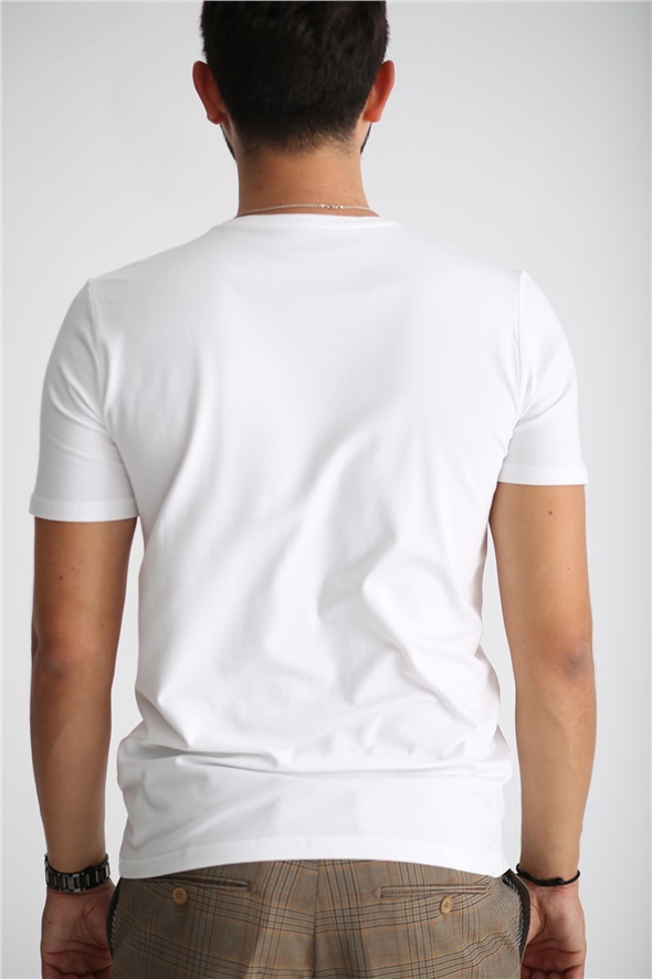 Beyaz Erkek Likralı Basic Tshirt SM-108