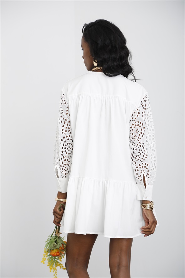 Beyaz Fisto Detaylı Gömlek Elbise 285146