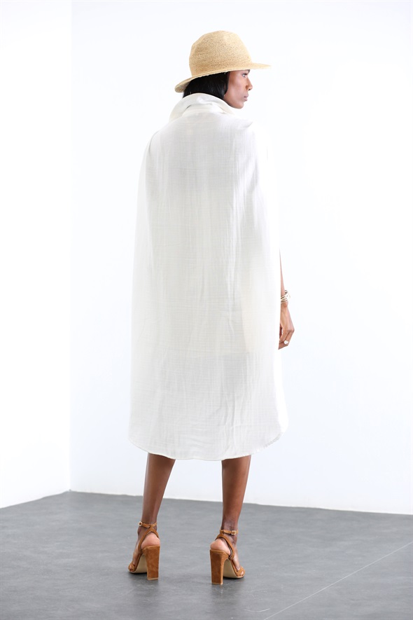 Beyaz Oversize Müslin Gömlek Elbise 3133