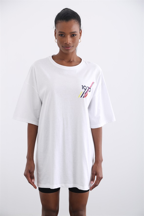 Beyaz Rakam Baskılı Oversize Tshirt 12195