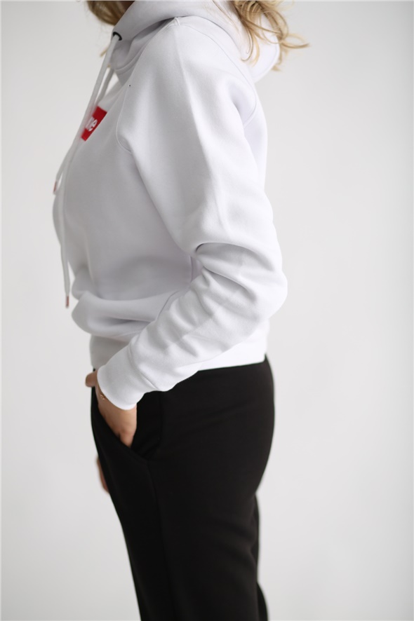 Beyaz Şardonlu Baskılı Sweatshirt 