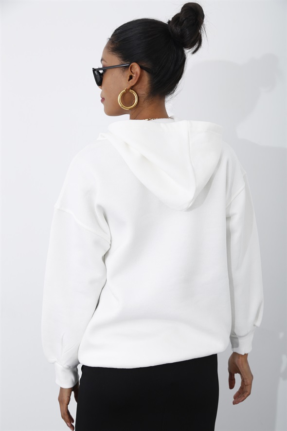 Beyaz Şardonlu Baskılı Sweatshirt 3606