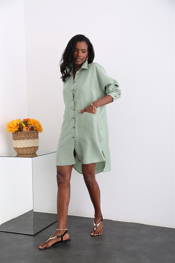 Çağla Yeşili Oversize Tunik Elbise 8014