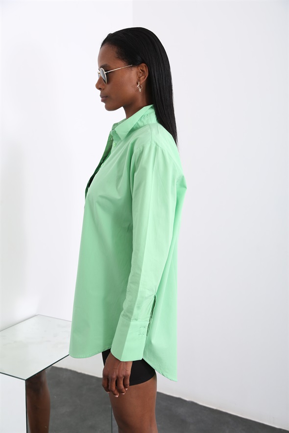 Fıstık Yeşili Oversize Klasik Gömlek 0724